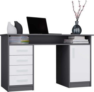 BIURKO ADA ANTRACYT BIAŁY 125 Cm 4 Szuflady Szafka Półki Do Biura Pokoju Na Laptop