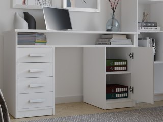 BIURKO ADA BIAŁE 125 Cm 4 Szuflady Szafka Półki Do Biura Pokoju Na Laptop
