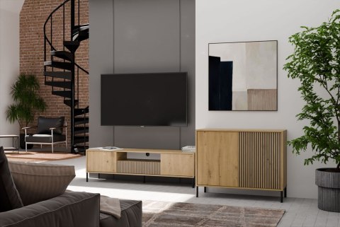 Komoda Front Ryflowany Szafka KAMARO 2D Slim / Gładki DĄB ARTISAN Lamele