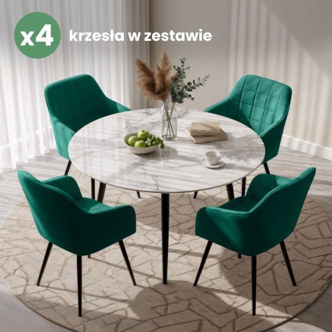 4x Krzesło tapicerowane z przeszyciami kwadratowymi Butelkowa Zieleń LUXANO Czarne nogi