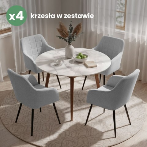 4x Krzesło tapicerowane z przeszyciami kwadratowymi Jasny Szary LUXANO Czarne nogi tkanina Lumos