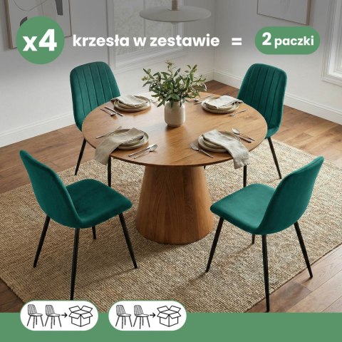 4x Welurowe krzesło tapicerowane pikowane Butelkowa Zieleń LUMO Czarne nogi