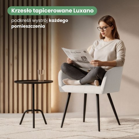 6x Krzesło tapicerowane z przeszyciami kwadratowymi Kremowe LUXANO Czarne nogi tkanina Lumos