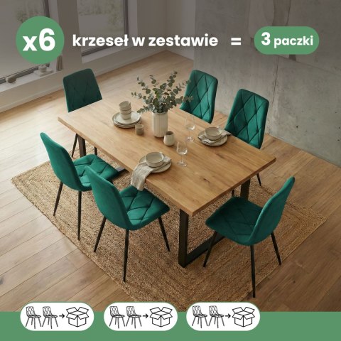 6x Welurowe krzesło tapicerowane pikowane Butelkowa Zieleń MILO Czarne nogi