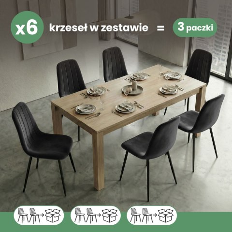 6x Welurowe krzesło tapicerowane pikowane Czarne LUMO Czarne nogi