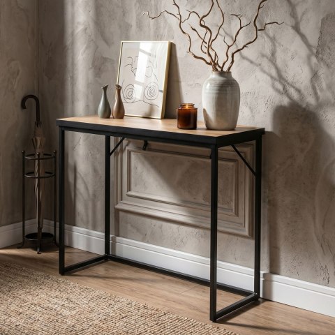 Konsola stolik loftowy ORIGO 90 cm Dąb Craft Czarne nogi