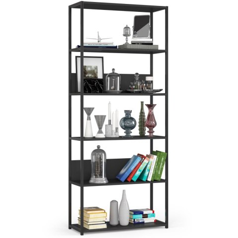 Regał loftowy metalowy 80 cm - czarny-czarny - 6 półek