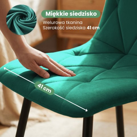 Welurowe krzesło tapicerowane pikowane Butelkowa Zieleń MILO Czarne nogi