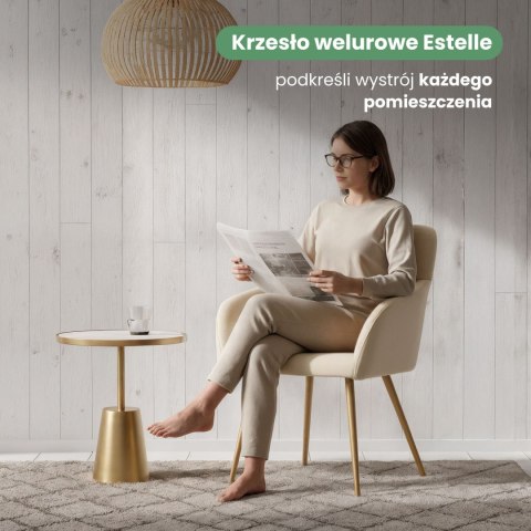 4x Welurowe krzesło tapicerowane gładkie Beżowe ESTELLE Złote nogi