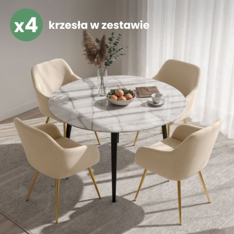 4x Welurowe krzesło tapicerowane gładkie Beżowe ESTELLE Złote nogi