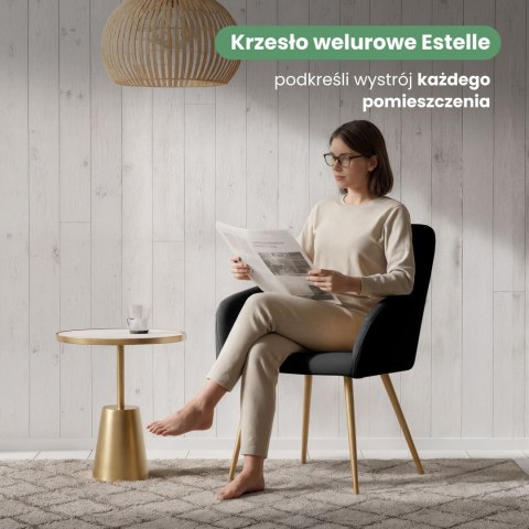 4x Welurowe krzesło tapicerowane gładkie Czarne ESTELLE Złote nogi