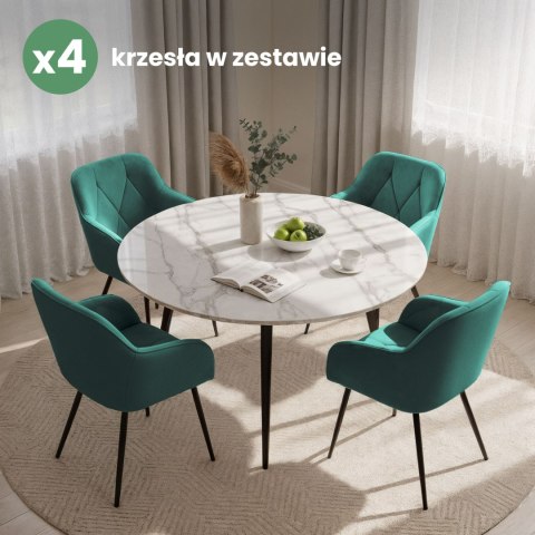 4x Welurowe krzesło tapicerowane pikowane Butelkowa Zieleń DIAMANTE Czarne nogi