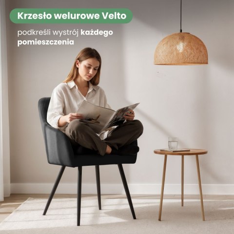 4x Welurowe krzesło tapicerowane pikowane w romby Czarne VELTO Czarne nogi