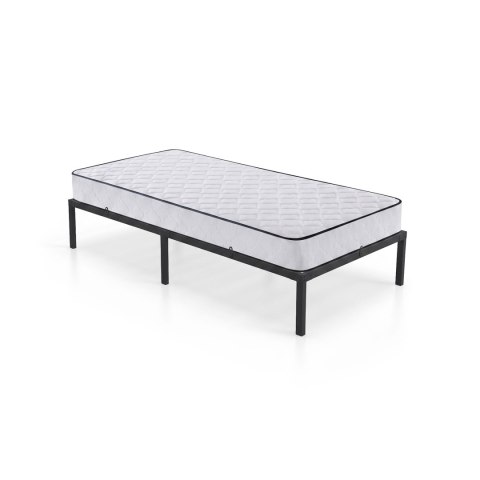 Łóżko Metalowe 90x190 cm z Materacem Łóżko Gościnne Składane Metalowy Stelaż i Rama Czarne 6 nóżek 10 listew