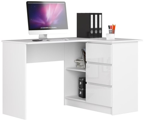 BIURKO NAROŻNE B16 124 cm PRAWE 3 SZUFLADY PK BIAŁE / BIAŁY POŁYSK