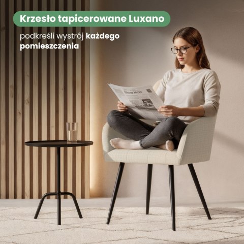 4x Krzesło tapicerowane z przeszyciami kwadratowymi Beżowe LUXANO Czarne nogi tkanina Lumos