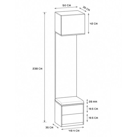 Garderoba HAGA 1L2S Szafka 2 Szuflady Do Korytarza KASZMIR BEŻ 238x50x35 cm