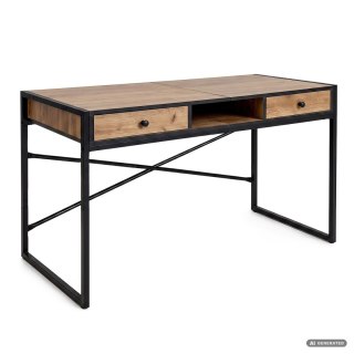 Biurko industrialne komputerowe Dąb Craft ELONIS 123 cm 2 szuflady 1 półka Czarne nogi