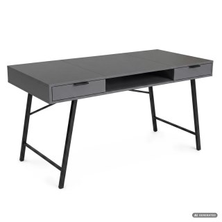 Biurko industrialne komputerowe Grafit ARDEN 120 cm 2 szuflady 1 półka Czarne nogi