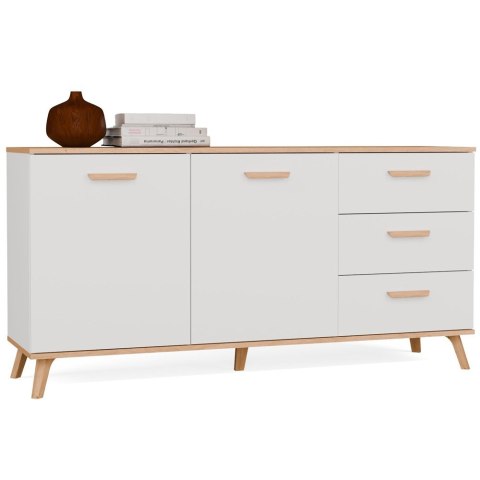 Komoda OLYMPO 2D3S BIAŁA DĄB ARTISAN Szafka 150 Cm 3 Szuflady 2 Drzwi