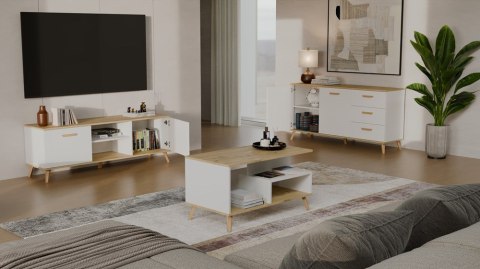 Komoda OLYMPO 2D3S BIAŁA DĄB ARTISAN Szafka 150 Cm 3 Szuflady 2 Drzwi