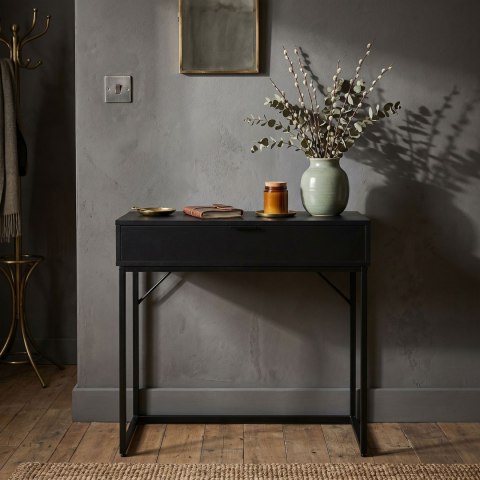 Konsola stolik loftowy MODENA 1 szuflada 80 cm Czarna Czarne nogi
