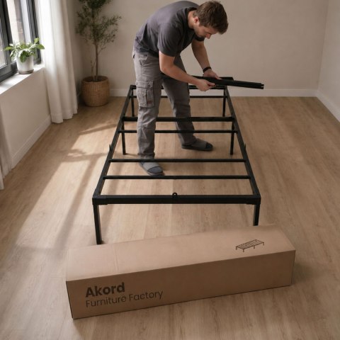 Łóżko Metalowe 100x200 cm Łóżko Gościnne Składane Metalowy Stelaż i Rama Czarne 6 nóżek 10 listew