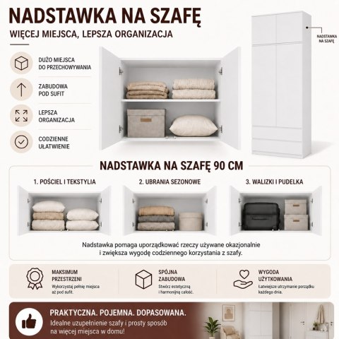 Nadstawka Na Szafę SD-90 BIEL Półka 90 cm Do Garderoby Pokoju
