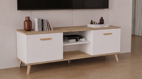 Szafka RTV OLYMPO 150 BIAŁA DĄB ARTISAN 150 CM Stolik Pod TV Telewizor