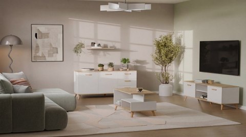 Szafka RTV OLYMPO 150 BIAŁA DĄB ARTISAN 150 CM Stolik Pod TV Telewizor