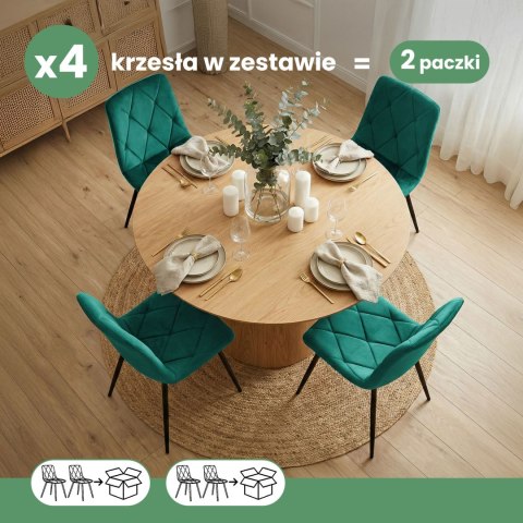 4x Welurowe krzesło tapicerowane pikowane Butelkowa Zieleń MILO Czarne nogi