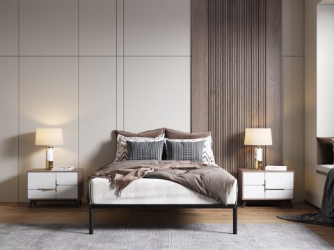 Stelaż Łóżka BED ALU 140x200 Metalowy Drewniane Listwy Nowoczesny CZARNY